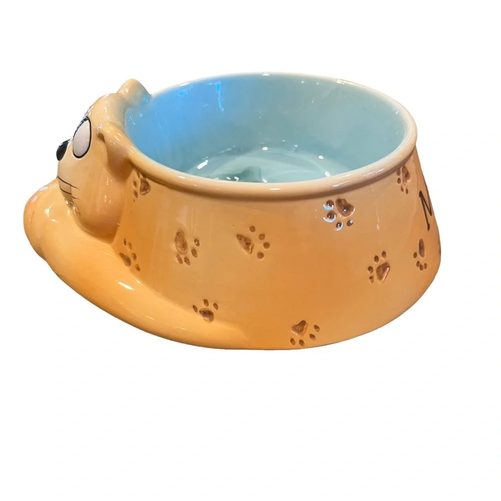 Vintage Cat Food/Water Dish Ceramic, Retro